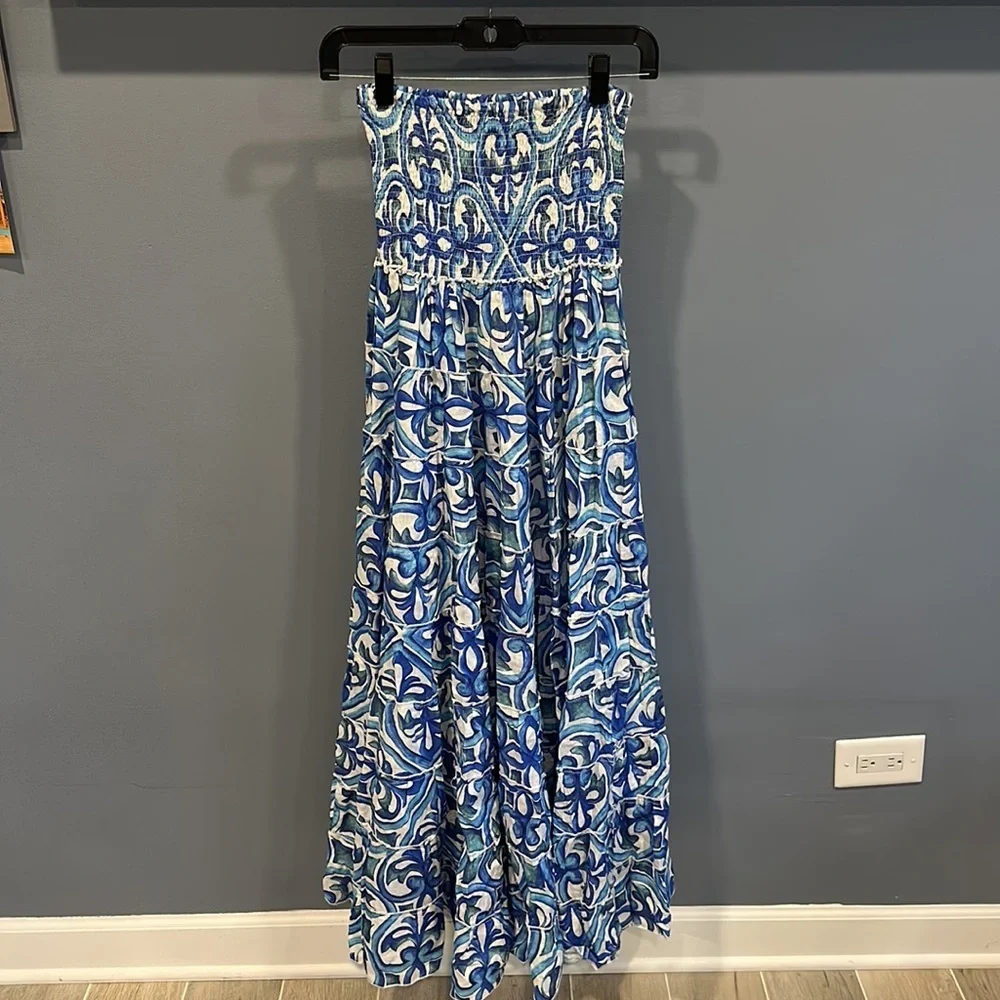 St.Barth Marina Dress Women’s 100% Linen Tiered Skirt/Strapless Dress Sz S/M - Picture 3 of 6